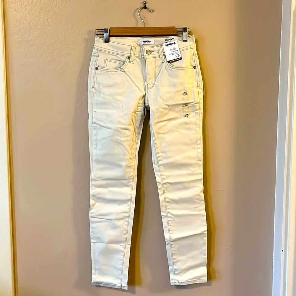 NWT Sonoma Goods for Life Skinny Mid Rise Bone White Jeans Pants 2S